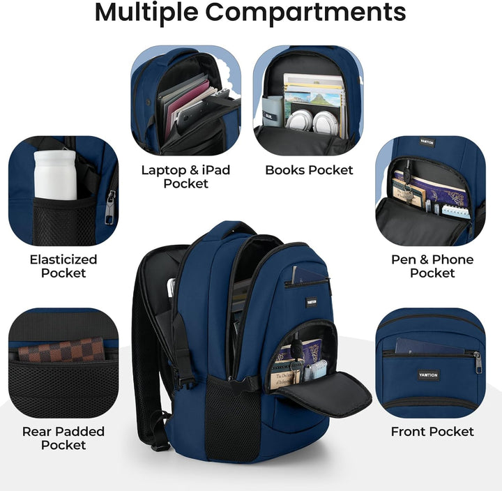 YAMTION Rucksack Herren, Schulrucksack, Laptop Backpack, 17,3 Zoll Laptop Rucksack, Rucksack für Män
