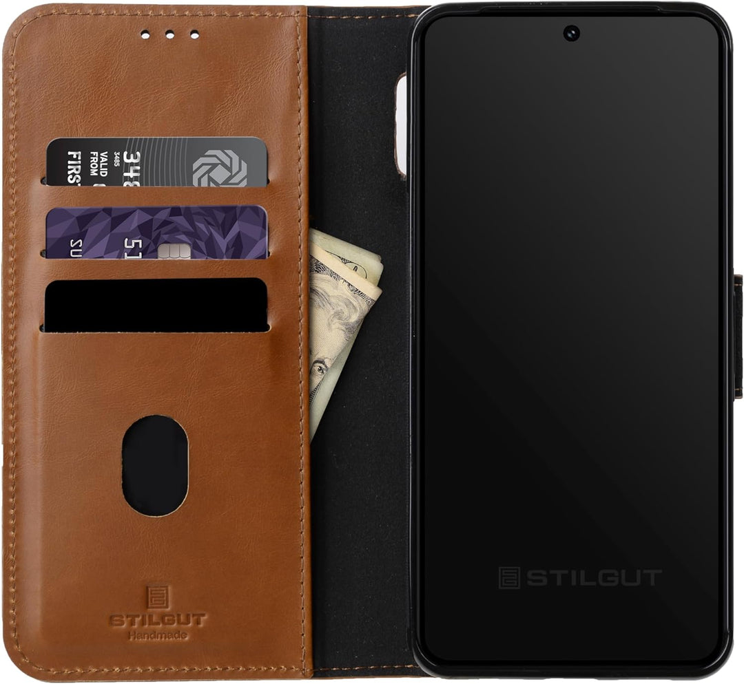 STILGUT Talis Hülle kompatibel mit Google Pixel 8 Pro Lederhülle mit Kartenfach und magnetisches abn