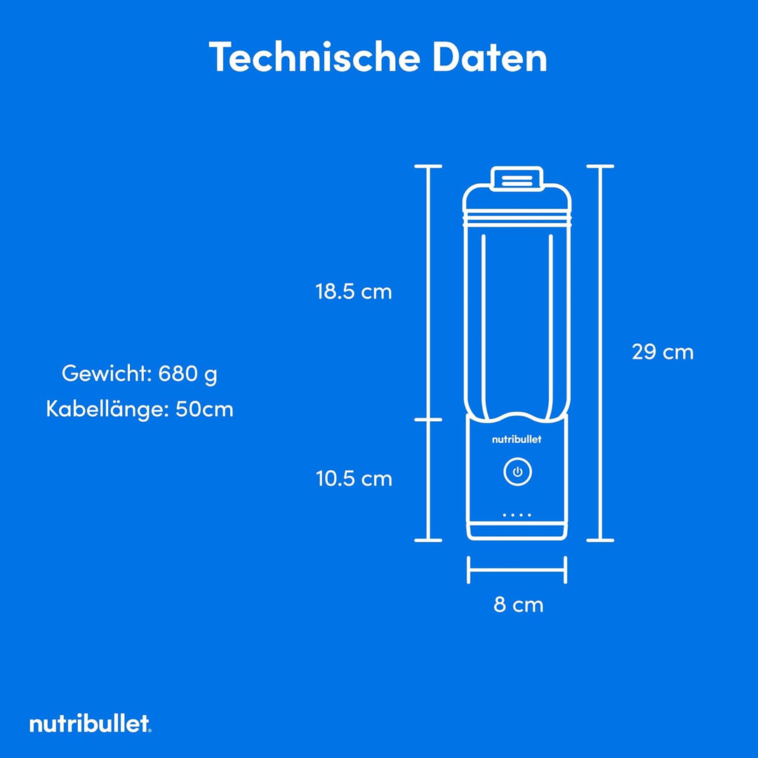 nutribullet Flex 590 ml, tragbarer Mixer mit Trinkdeckel, abnehmbare Klingen, wiederaufladbar mit US