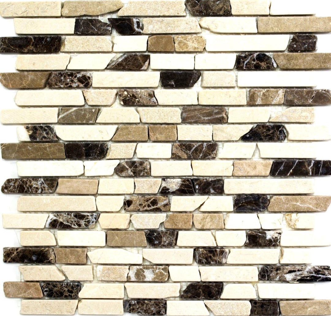 Mosaik Brick mix Castanao/Biancone Marmor Naturstein Küche, Mosaikstein Format: 25-105x15x7 mm, Boge