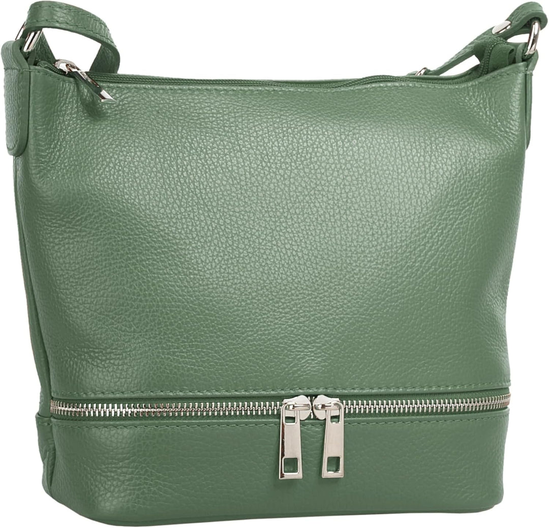 Umhängetasche Echt Leder Damen Made in Italy, verstellbarer Schultergurt, Handtasche mit Reissversch