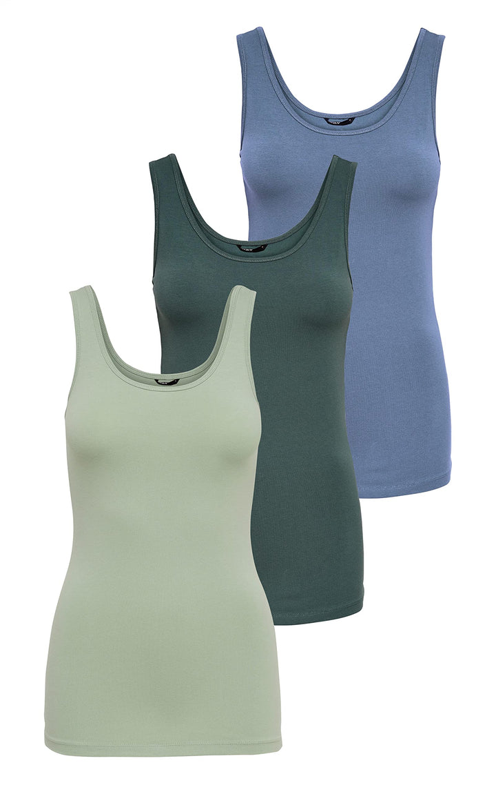 ONLY Damen Top Onllive Love Tank Noos XS Grün/Blau (1 X Desert Sage/ 1x Balsam Green/ 1x China Blue)