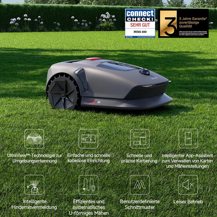 MOVA 600, Rasenmäher Roboter 3D-LiDAR Mähroboter ohne Begrenzungskabel & Genaue Kartierung 600 m², S