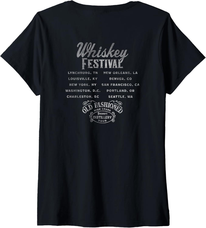 Damen Old Fashioned Whiskey Festival Desert Distillery Tour T-Shirt mit V-Ausschnitt