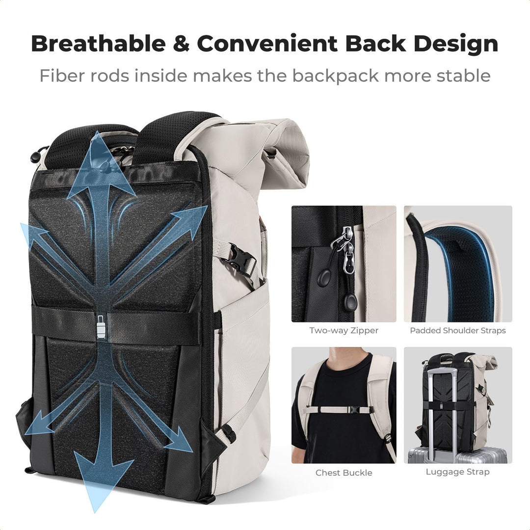 K&amp;F CONCEPT Kamerarucksack mit Rolltop-Erweiterung | grosser Fotorucksack mit vollständiger Rückseit