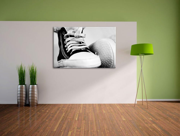 Pixxprint Converse All Stars Schuhe auf Leinwand, XXL riesige Bilder fertig gerahmt mit Keilrahmen,