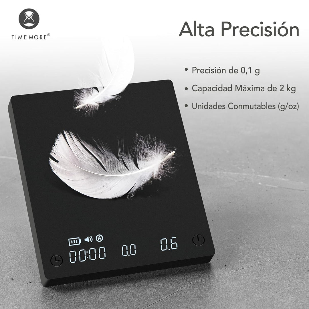 TIMEMORE Black Mirror Mini, digitale Kaffeewaage mit Timer, 2 kg/0,1 g, Durchflussrate-Funktion, kom