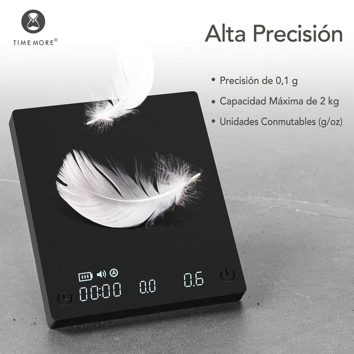TIMEMORE Black Mirror Mini, digitale Kaffeewaage mit Timer, 2 kg/0,1 g, Durchflussrate-Funktion, kom