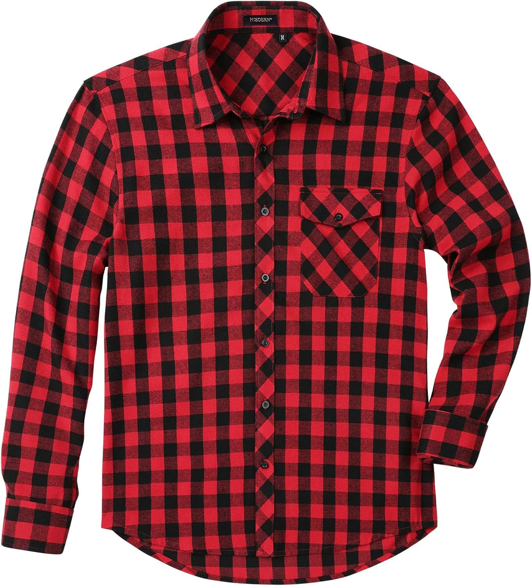 HISDERN Herren Hemd Checked Flanell Shirt, Herren Langarm Oberteil für Männer mit Brusttaschen, Butt
