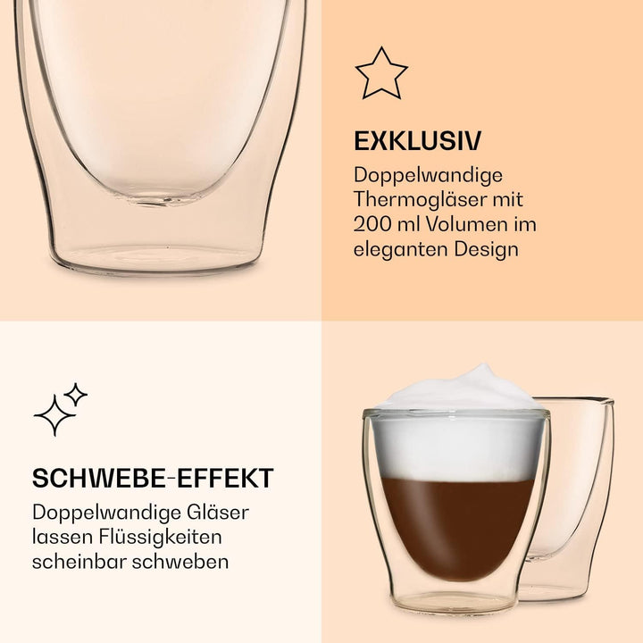 DUOS® Latte Macchiato Gläser Set 4x200ml, Doppelwandige Gläser Latte Macchiato, Doppelwandige Kaffee
