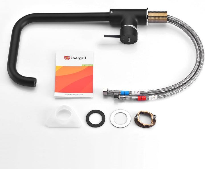 IBERGRIF M22105B, Hoch Küchenarmatur, Einhebel Spültischarmatur, Wasserhahn für Küche, Schwarz, Schw