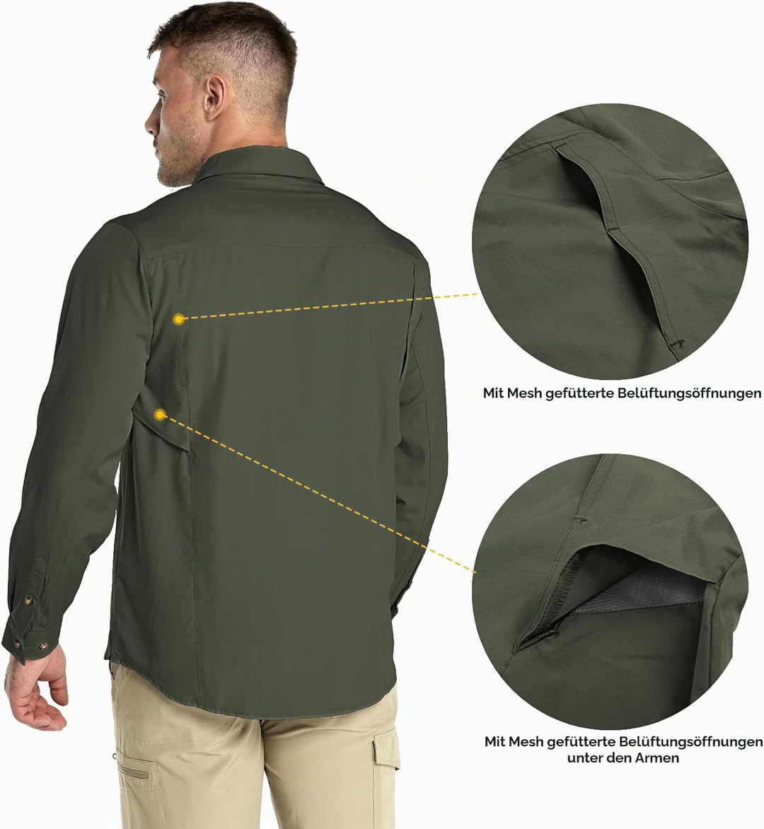 Outdoor Ventures Hemd Herren Freizeithemd Langarm Outdoor Shirt Atmungsaktive Schnell Trocknende Fun