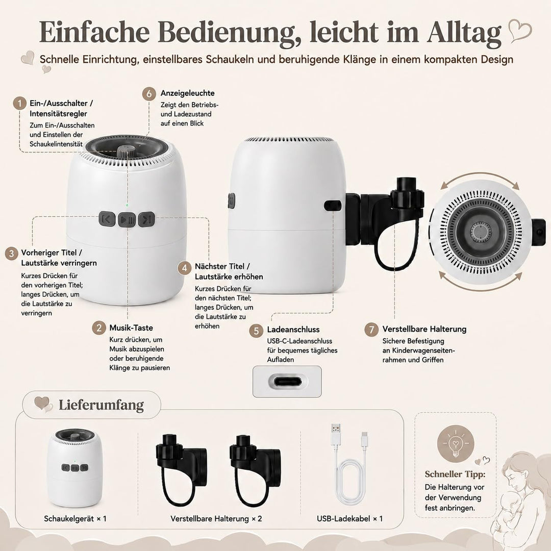 Kinderwagen Schaukler Baby, Automatischer Kinderwagen Rocker mit 5 Schaukelstufen &amp; 10 Beruhigungsge