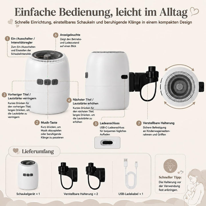 Kinderwagen Schaukler Baby, Automatischer Kinderwagen Rocker mit 5 Schaukelstufen &amp; 10 Beruhigungsge