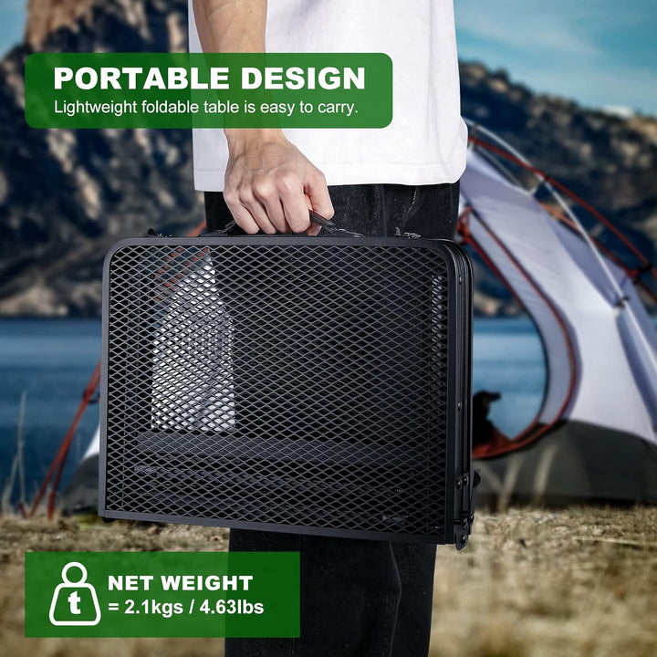 Odoland 2FT Faltbarer Campingtisch, höhenverstellbarer Grilltisch mit Mesh Desktop, Outdoor-Picknick