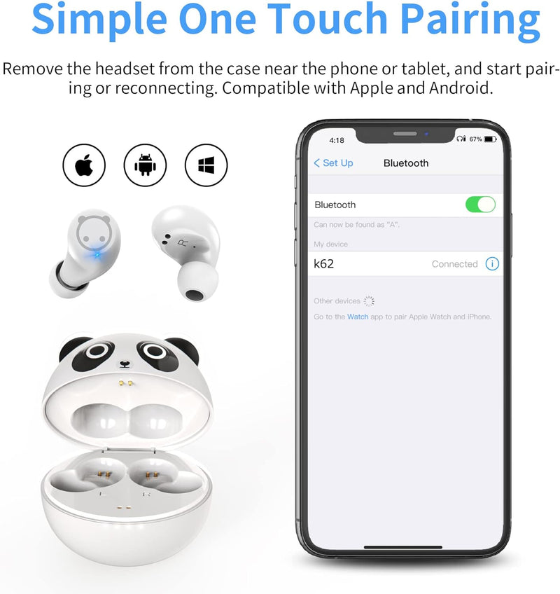 AMAFACE Panda Kabellose In Ear Kopfhörer,Bluetooth Kopfhörer mit Dual Mikrofon Leichtgewicht Kopfhör