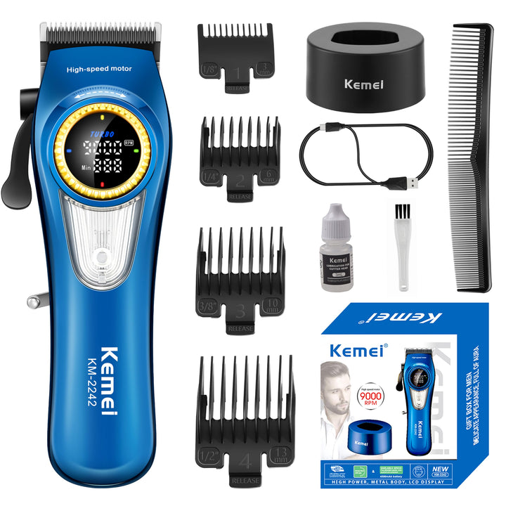 KEMEI 2242 Professionelle Haarschneidemaschine für Männer, Kabellose Friseurschermaschine mit LED-An