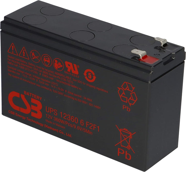 WSB Battery CSB AGM Bleiakku 12V 7Ah UPS123606 F2F1 extrem hochstrom Akku USV UPS UPC
