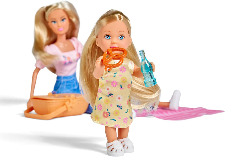 Simba Steffi Love Picnic – Steffi (29cm) & Evi (12cm) beim Picknick, inkl. Picknickkorb, Decke & Zub