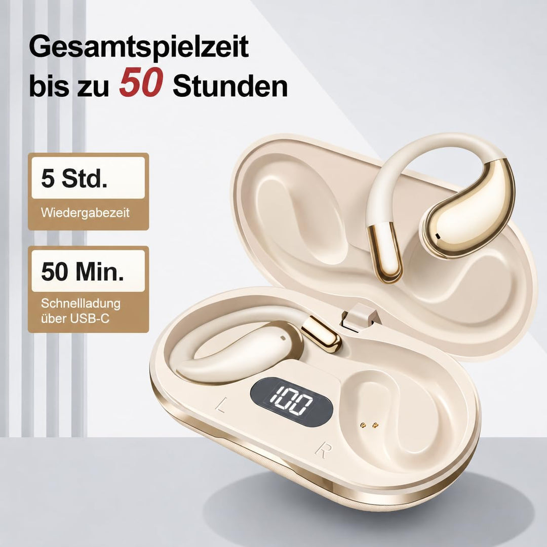 Open Ear Bluetooth Kopfhörer, Sport Ohrhörer mit Ohrbügel, Bluetooth 5.4, IPX7 Wasserdicht, 50 Std.