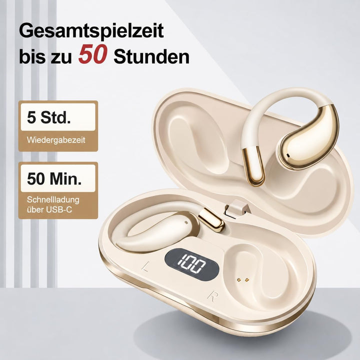 Open Ear Bluetooth Kopfhörer, Sport Ohrhörer mit Ohrbügel, Bluetooth 5.4, IPX7 Wasserdicht, 50 Std.