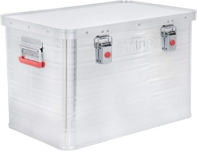 STIER Alubox, Aluminiumbox 65L, Staub- und spritzwasserresistent mit Gummidichtung und 2 Klapphandgr