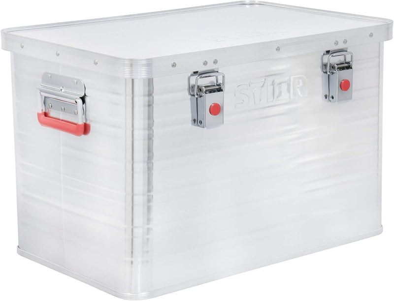 STIER Alubox, Aluminiumbox 65L, Staub- und spritzwasserresistent mit Gummidichtung und 2 Klapphandgr