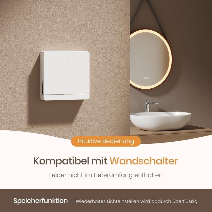 EMKE Badspiegel Rund Schwarz 80 cm, Antibeschlag | Badspiegel mit Beleuchtung und Touchschalter, 3 d