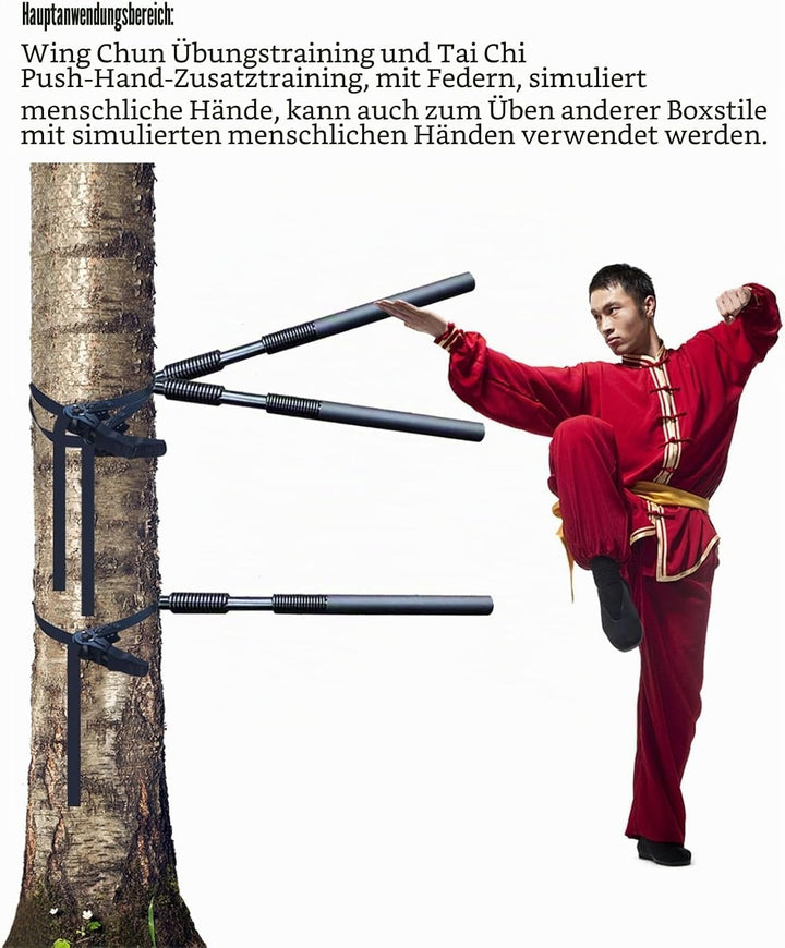 Wing Chun Attrappe für Kampfsport, Tragbarer Wing Chun Dummy, Training Wooden Attrappe mit Federarm,