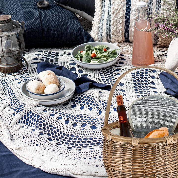 Picknickkorb mit Kühlfach│Picknicktisch Funktion │ Rattan 38x34cm Isoliertasche Holzdeckel │ Flechtk