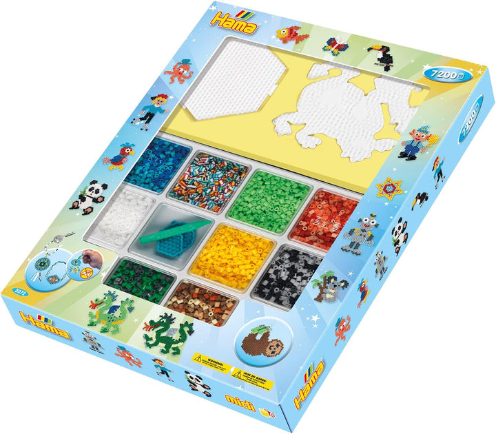 Hama Perlen 3072 Geschenk-Set mit Box mit ca. 7.200 bunten Midi Bügelperlen mit Durchmesser 5 mm, Mo