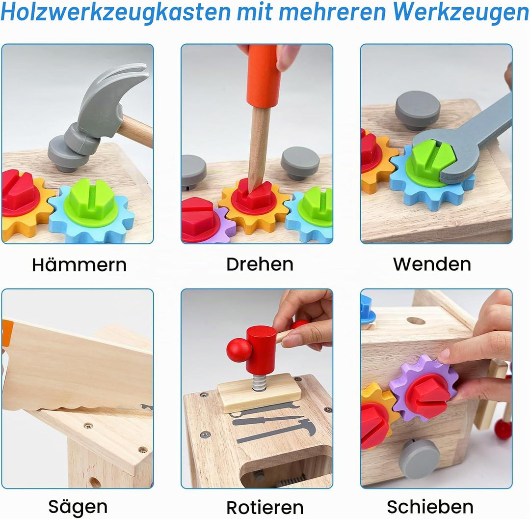 Newpop Werkzeugkoffer Kinder, Kinderwerkzeug, Holzspielzeug Lernspiele, Werkzeugkasten Kinder, Werkz