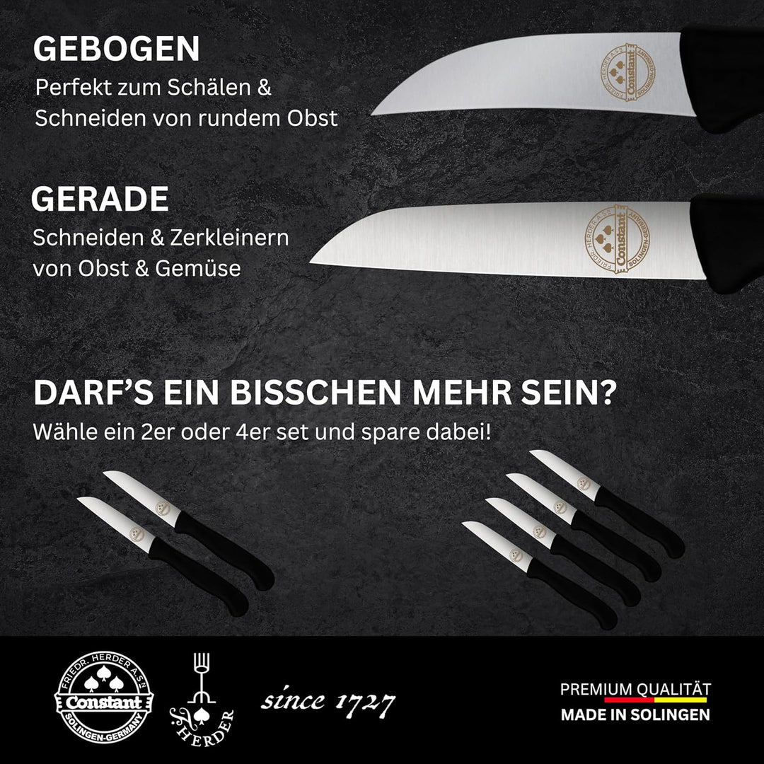 4er Set Gemüsemesser scharf Küchenmesser neon-rot Schälmesser Solingen rostfrei 8 cm/Handabzug - Dün