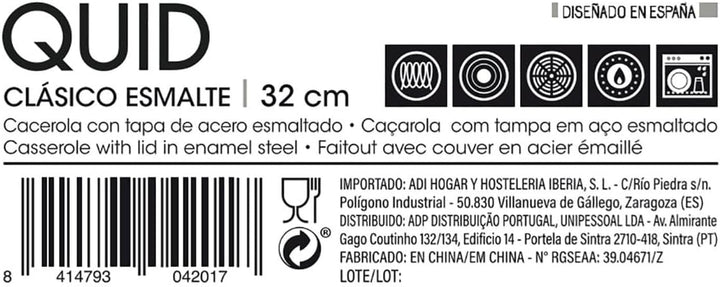 Quid Classico Emaille-Topf aus emailliertem Stahl, 32 cm, 10,5 l, Braun, 32 cm