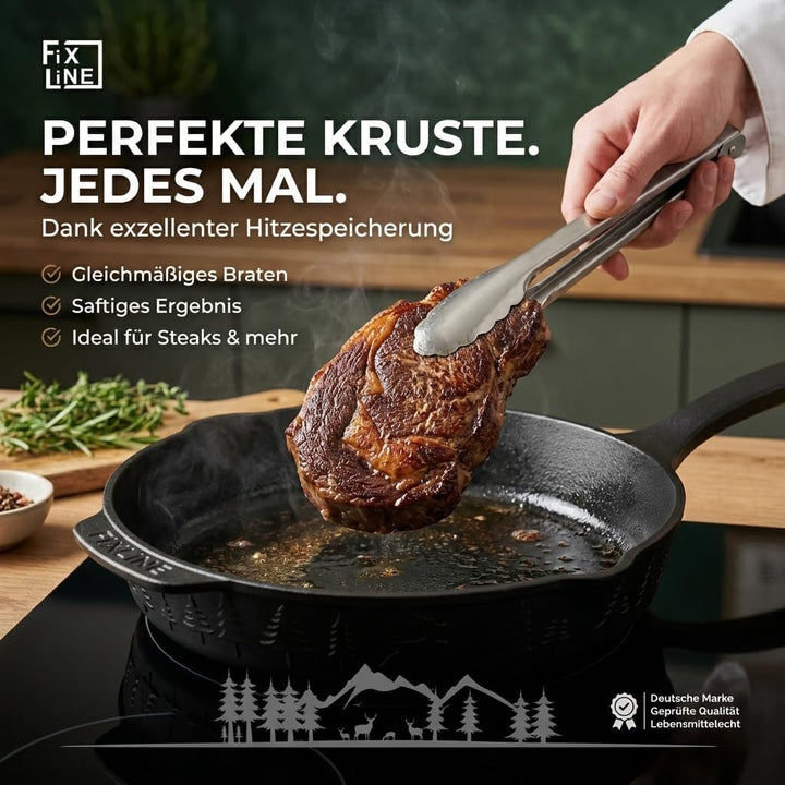 FIXLINE® BLACK FOREST Gusseisenpfanne 24cm - Induktion und alle Herdarten - Emailliert für kein Rost