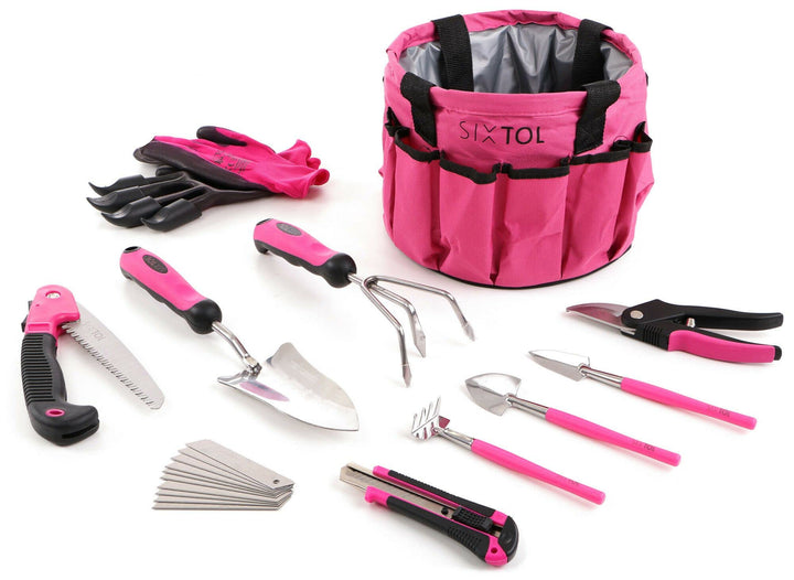 SIXTOL Garden PINK 10 Gartenwerkzeug Set | 10 STK. Garten Zubehör aus Edelstahl | Praktische Gartent