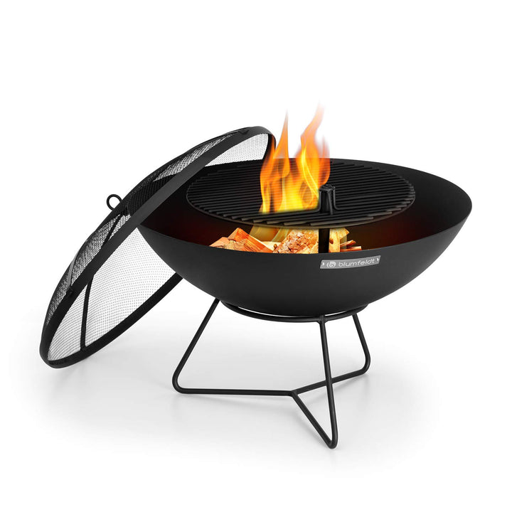 Blumfeldt Orbit - 3-in-1 Stahl-Feuerschale: Feuerstelle, Grill und Gartentisch in einem, Ø 60 cm, 4-