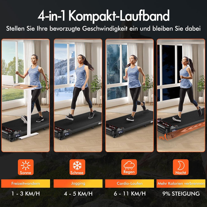 BLACK LORD Laufband X7, Untertisch Walking Pad, 3,0PS leiser Motor, 130kg Belastung, Bluetooth Track