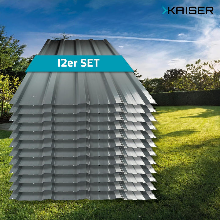 KAISER® Trapezblech 12er Set – Profilblech 115x46cm (6,35m²) anthrazit – Dachplatten verzinkt aus Me