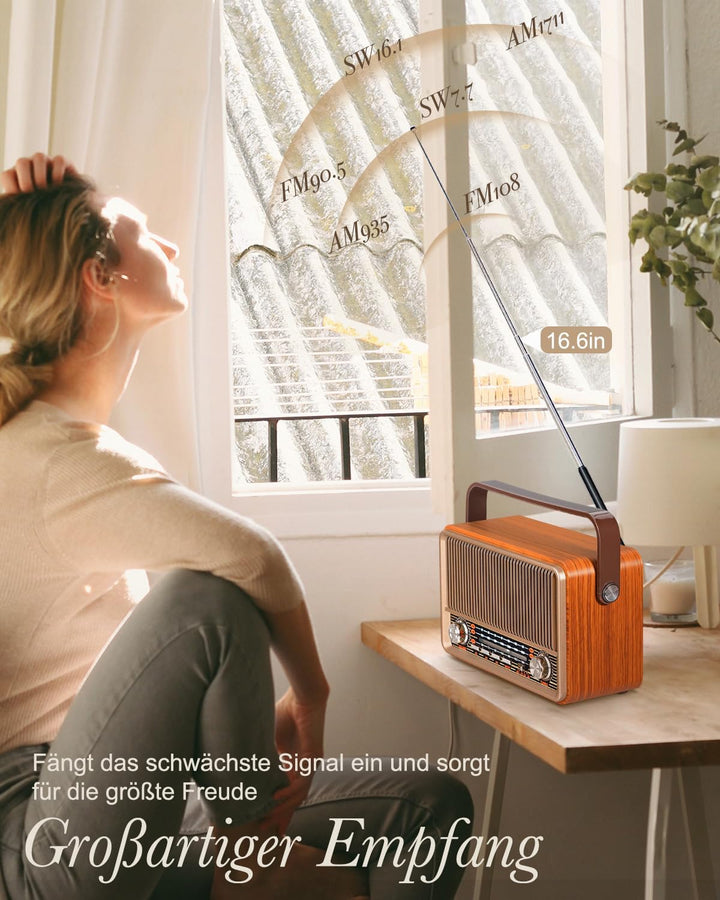 PRUNUS J-120 AM/FM/SW Retro Radio Klein, Kofferradio mit 1800mAh Akku, oder AC-Strom, Küchenradio No