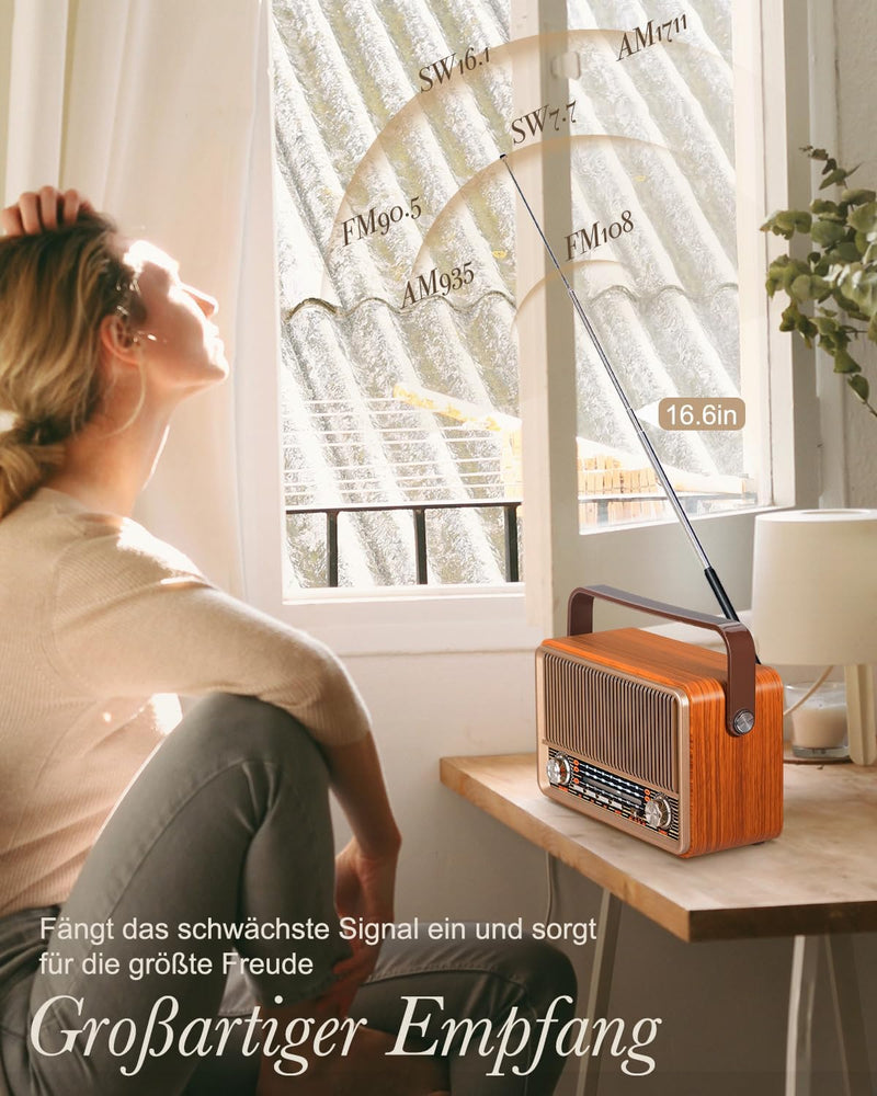 PRUNUS J-120 AM/FM/SW Retro Radio Klein, Kofferradio mit 1800mAh Akku, oder AC-Strom, Küchenradio No