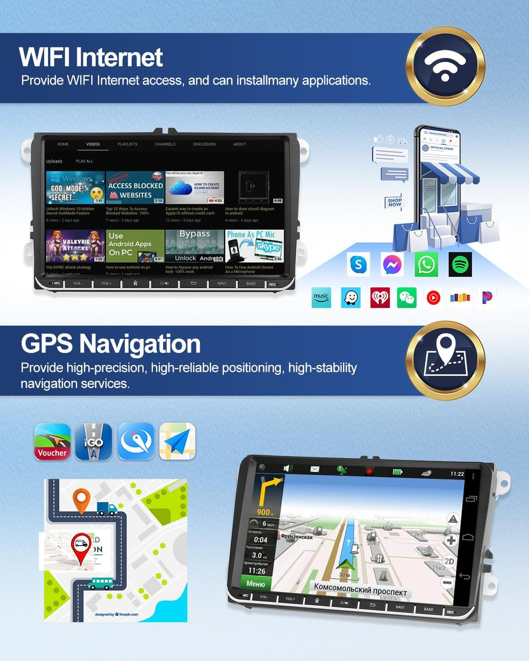 1G+32G CAMECHO Android 13 GPS Autoradio für VW Golf 5 Polo Skoda mit Bluetooth Navi, 9 Zoll Bildschi