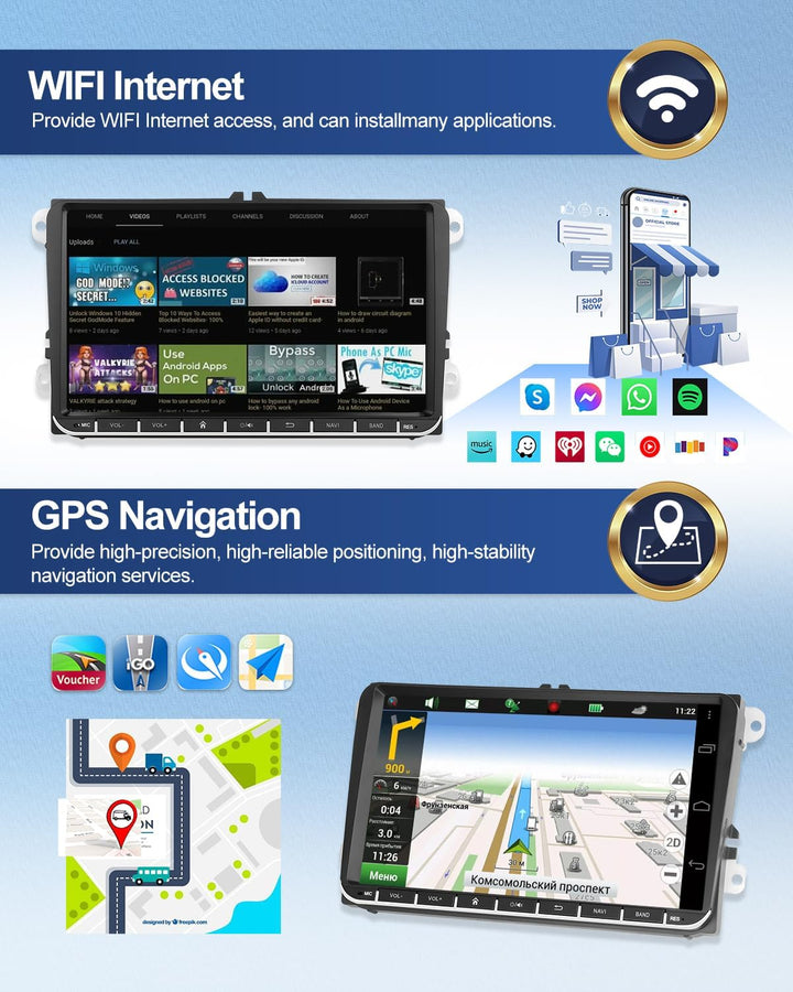 1G+32G CAMECHO Android 13 GPS Autoradio für VW Golf 5 Polo Skoda mit Bluetooth Navi, 9 Zoll Bildschi