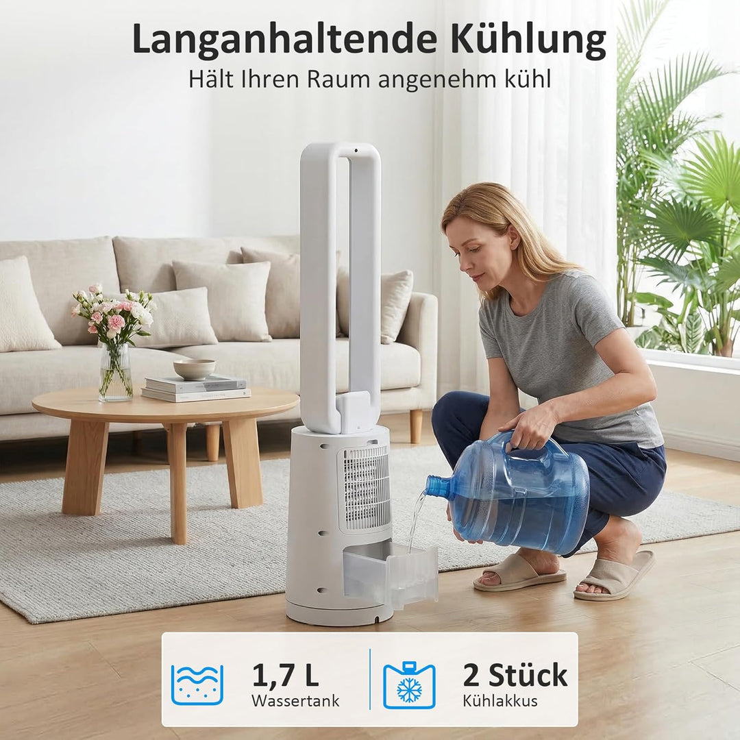 HOMCOM Turmventilator mit 2 Kühlakkus, 3-in-1 109 cm Luftkühler mit 1,7 L Wassertank, 15-Stunden-Tim