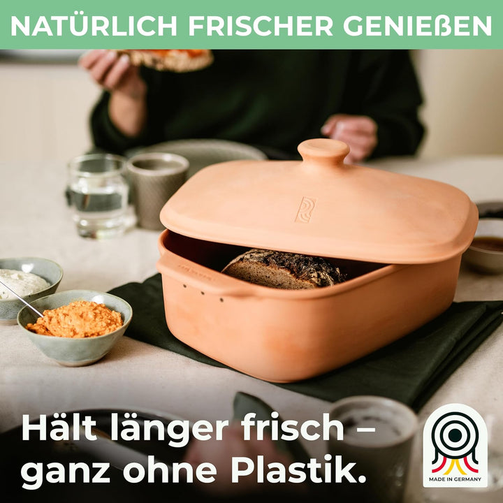myromy® Brot-Frische-Topf – moderner Brottopf & Brotkasten aus Keramik Natur-Ton - atmungsaktiv & ge