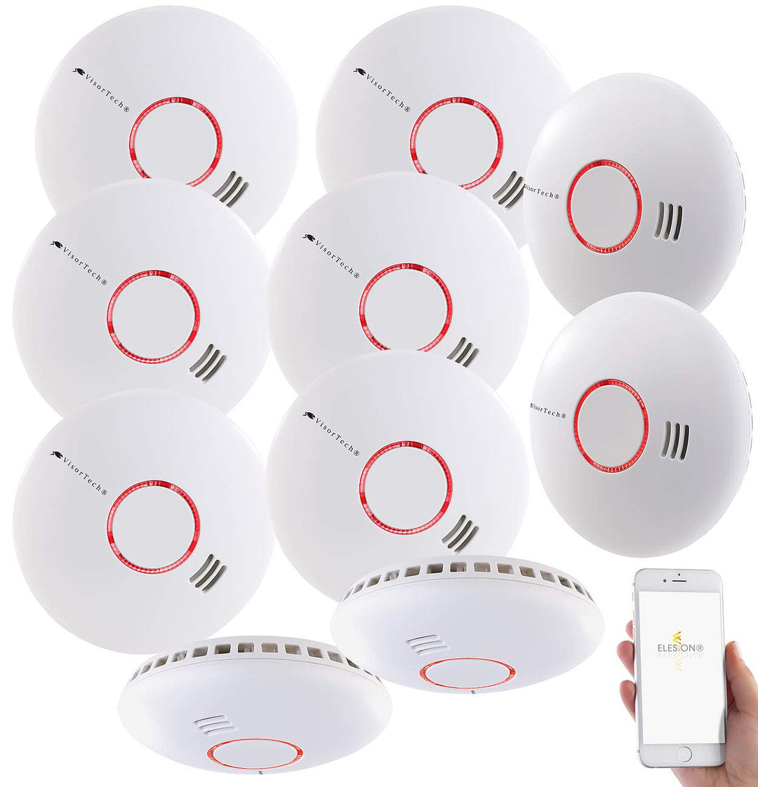 VisorTech WLAN Rauchmelder: 10er-Set WLAN-Rauch- &amp; Hitzemelder mit weltweiter App-Benachrichtigung (