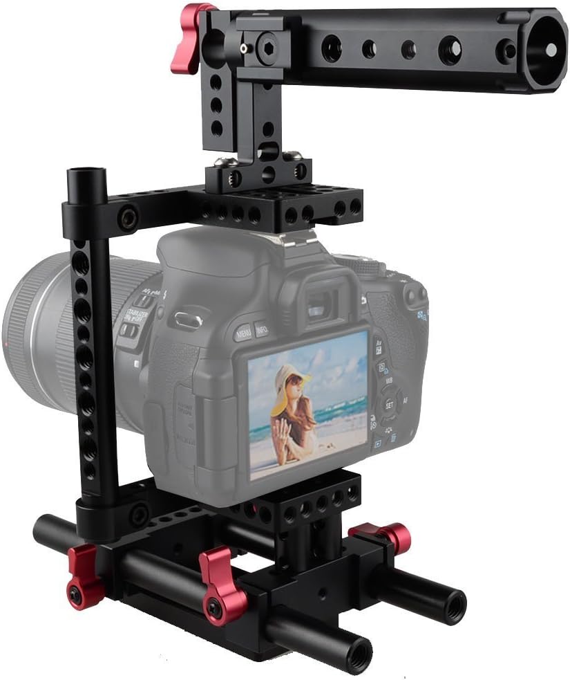 CAMVATE Kamera Käfig Rig Top Griff Stativanschluss Platte Kompatibel für Nikon Sony(rot)