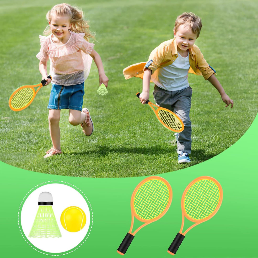 Tennisschläger Kinder, 2 in 1 Badminton Tennis Schläger Set mit 2 Trainingsbälle und 6 Badminton, Ba