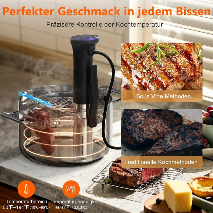 Sous Vide Garer Stick 1400W, Sous Vide Stick mit LCD Touchdisplay, Wifi Präzisionskocher Präziser, I