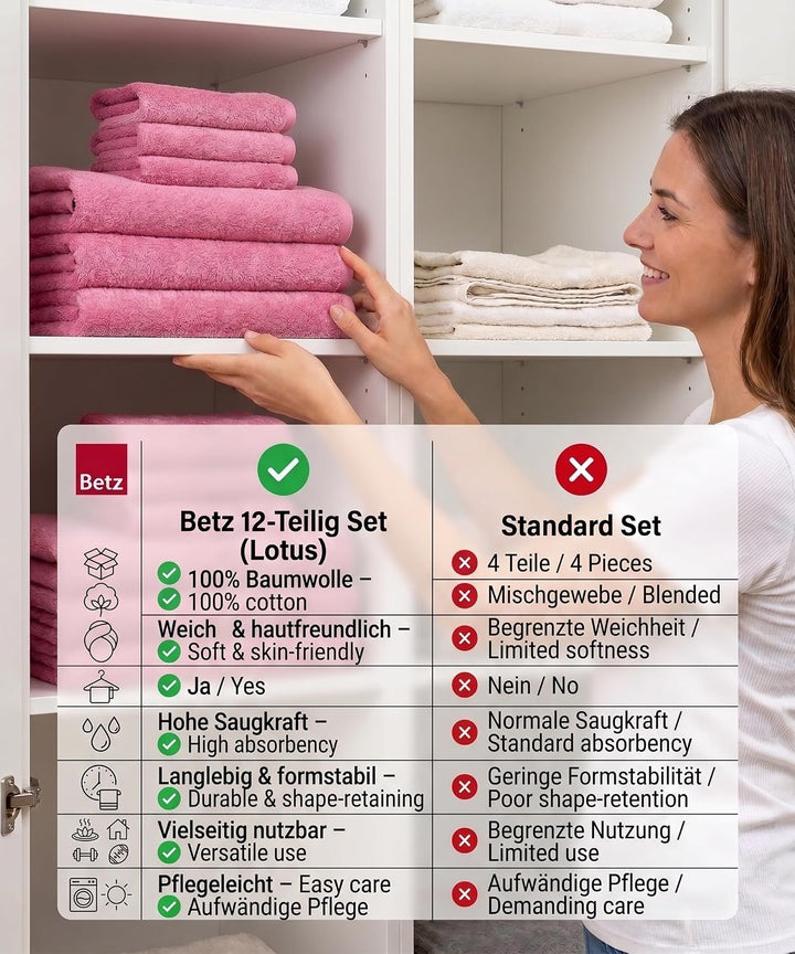 Betz 12 TLG. Handtuch Set Berlin 100% Baumwolle 2 Liegetücher 4 Handtücher 2 Gästetücher 2 Seiflappe